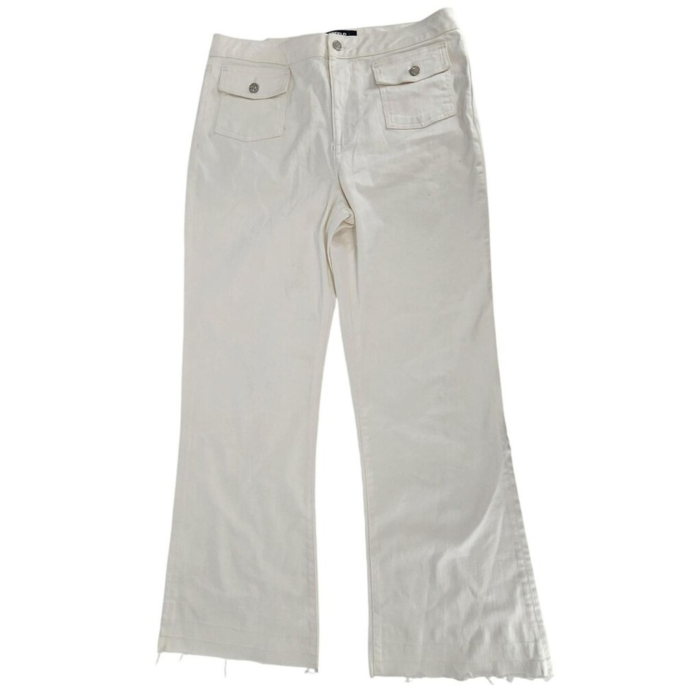 Karl Lagerfeld Paris Womens White Wide Leg Raw Hem Jeans Size 14 Front Pockets